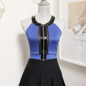 2B BEBE Sapphire Blue Cyber Goth Halter Crop Top